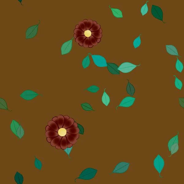 Flores Simples Con Hojas Verdes Composición Libre Ilustración Vectorial — Vector de stock