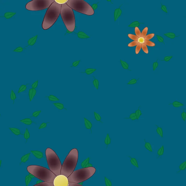 Flores Simples Con Hojas Verdes Composición Libre Ilustración Vectorial — Vector de stock