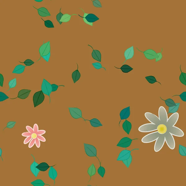 Enkla Blommor Med Gröna Blad Fri Sammansättning Vektor Illustration — Stock vektor