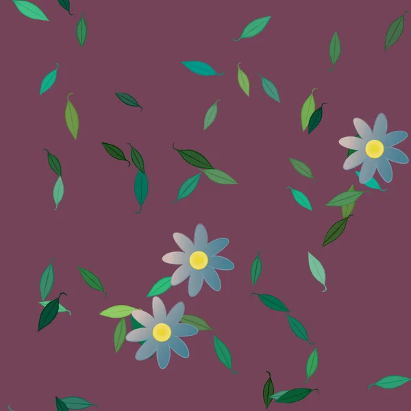 Fleurs Simples Avec Des Feuilles Vertes Composition Libre Illustration Vectorielle — Image vectorielle