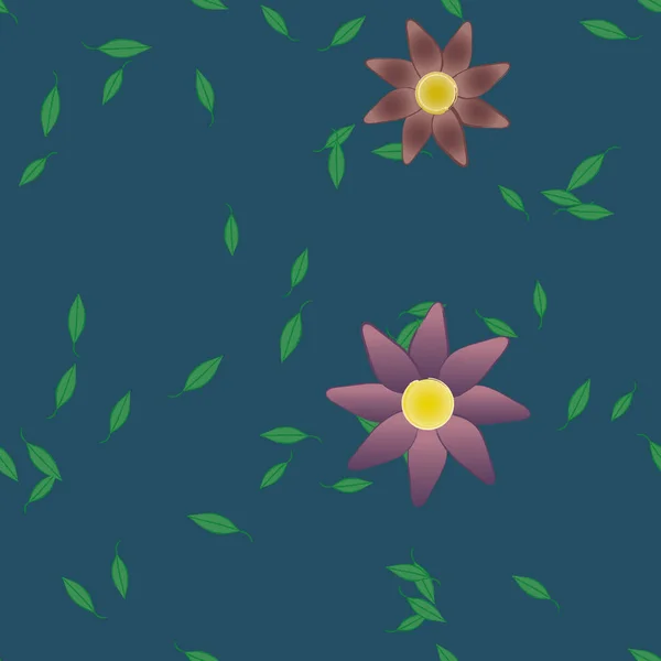 Fleurs Simples Avec Des Feuilles Vertes Composition Libre Illustration Vectorielle — Image vectorielle