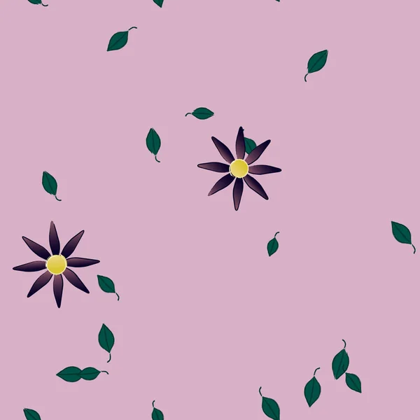 Fleurs Simples Avec Des Feuilles Vertes Composition Libre Illustration Vectorielle — Image vectorielle