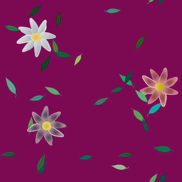 Fleurs Simples Avec Des Feuilles Vertes Composition Libre Illustration Vectorielle — Image vectorielle