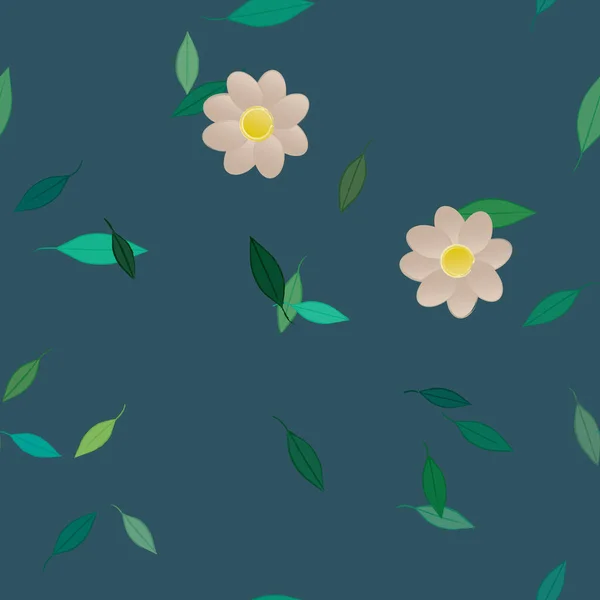 Flores Simples Con Hojas Verdes Composición Libre Ilustración Vectorial — Vector de stock