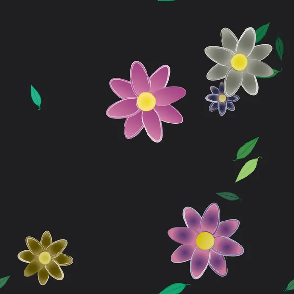 Flores Simples Con Hojas Verdes Composición Libre Ilustración Vectorial — Vector de stock