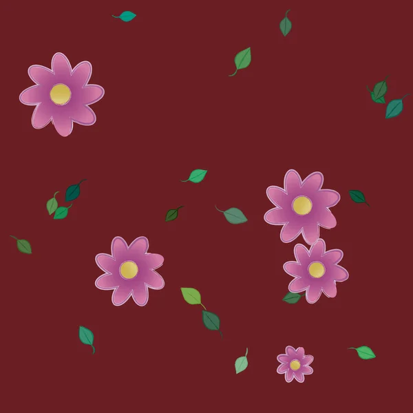 Enkla Blommor Med Gröna Blad Fri Sammansättning Vektor Illustration — Stock vektor