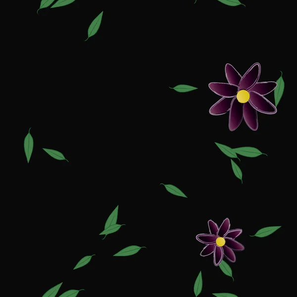 Fleurs Simples Avec Des Feuilles Vertes Composition Libre Illustration Vectorielle — Image vectorielle