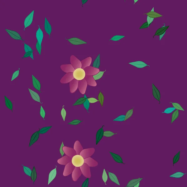 Flores Simples Con Hojas Verdes Composición Libre Ilustración Vectorial — Vector de stock