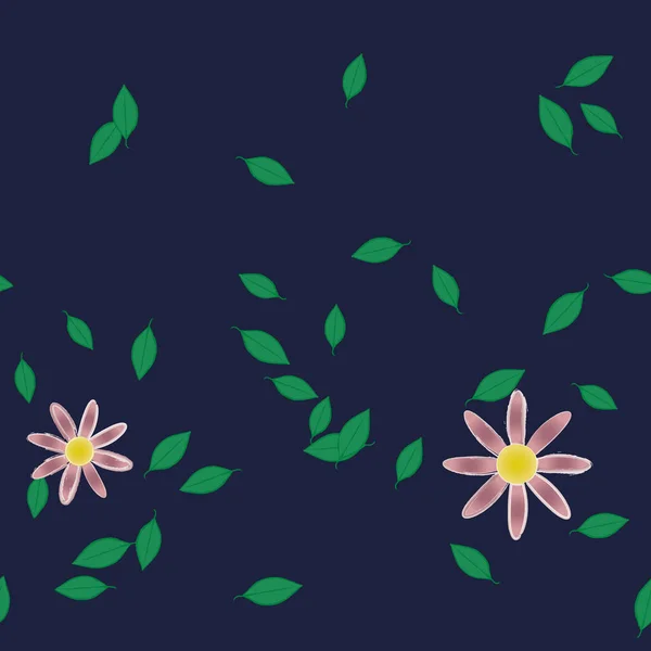 Enkla Blommor Med Gröna Blad Fri Sammansättning Vektor Illustration — Stock vektor