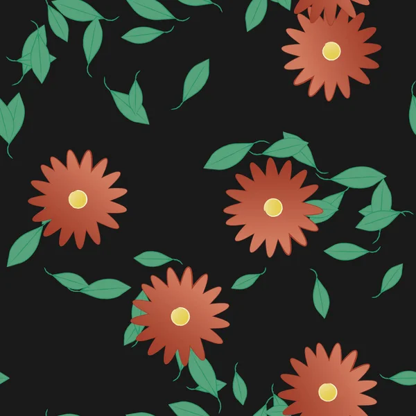 Eenvoudige Bloemen Met Groene Bladeren Vrije Samenstelling Vector Illustratie — Stockvector