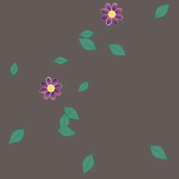 Fleurs Simples Avec Des Feuilles Vertes Composition Libre Illustration Vectorielle — Image vectorielle