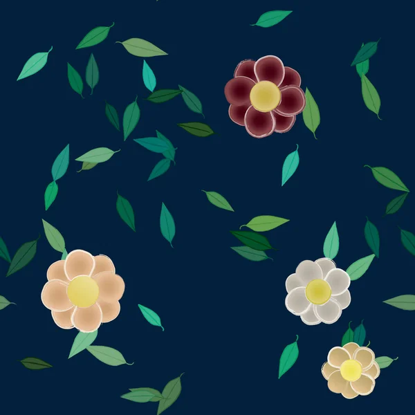 Fleurs Simples Avec Des Feuilles Vertes Composition Libre Illustration Vectorielle — Image vectorielle