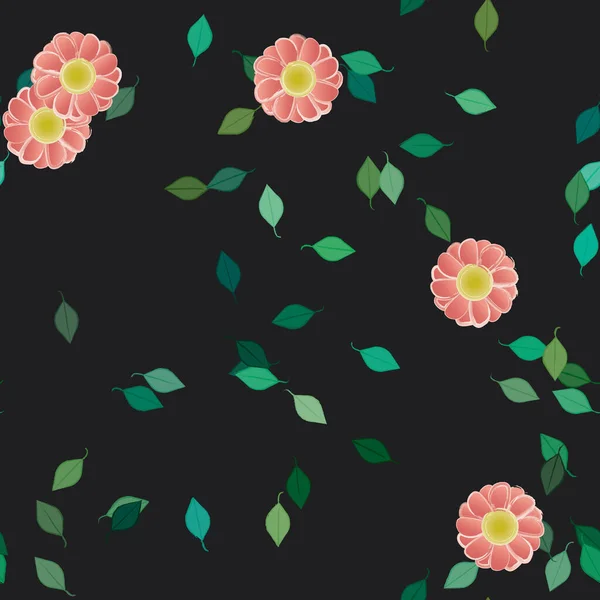 Fleurs Simples Avec Des Feuilles Vertes Composition Libre Illustration Vectorielle — Image vectorielle