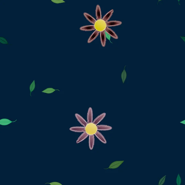 Fleurs Simples Avec Des Feuilles Vertes Composition Libre Illustration Vectorielle — Image vectorielle