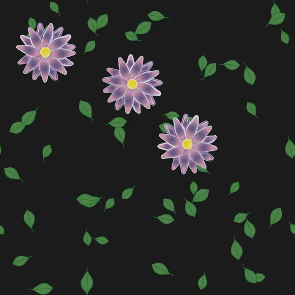 Flores Simples Con Hojas Verdes Composición Libre Ilustración Vectorial — Vector de stock