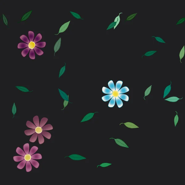 Eenvoudige Bloemen Met Groene Bladeren Vrije Samenstelling Vector Illustratie — Stockvector