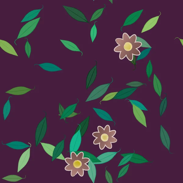 Flores Simples Con Hojas Verdes Composición Libre Ilustración Vectorial — Vector de stock