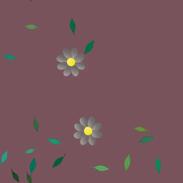 Fleurs Simples Avec Des Feuilles Vertes Composition Libre Illustration Vectorielle — Image vectorielle