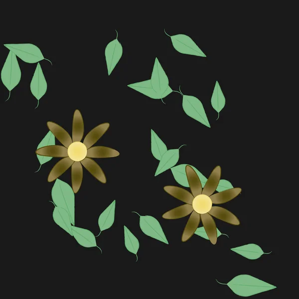 Fleurs Simples Avec Des Feuilles Vertes Composition Libre Illustration Vectorielle — Image vectorielle