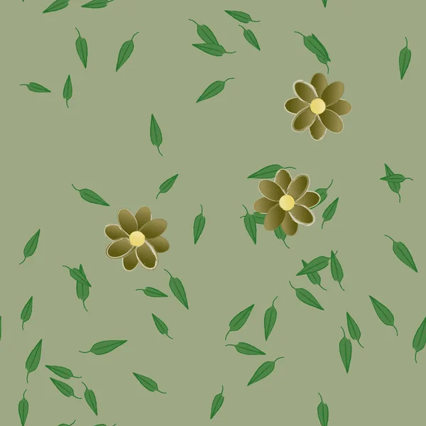 Fleurs Simples Avec Des Feuilles Vertes Composition Libre Illustration Vectorielle — Image vectorielle