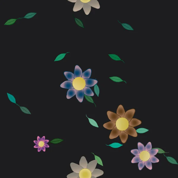 Eenvoudige Bloemen Met Groene Bladeren Vrije Samenstelling Vector Illustratie — Stockvector