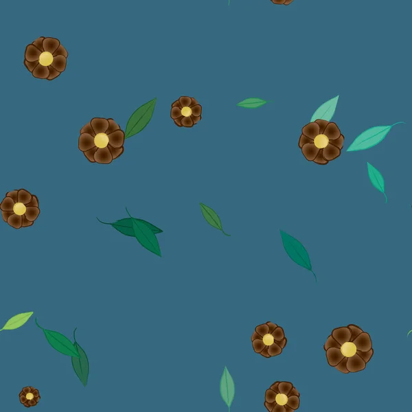 Fleurs Simples Avec Des Feuilles Vertes Composition Libre Illustration Vectorielle — Image vectorielle