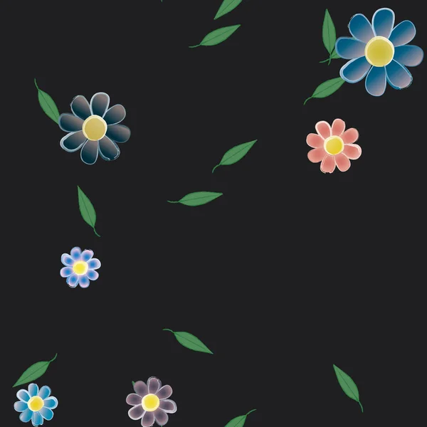 Flores Simples Con Hojas Verdes Composición Libre Ilustración Vectorial — Vector de stock