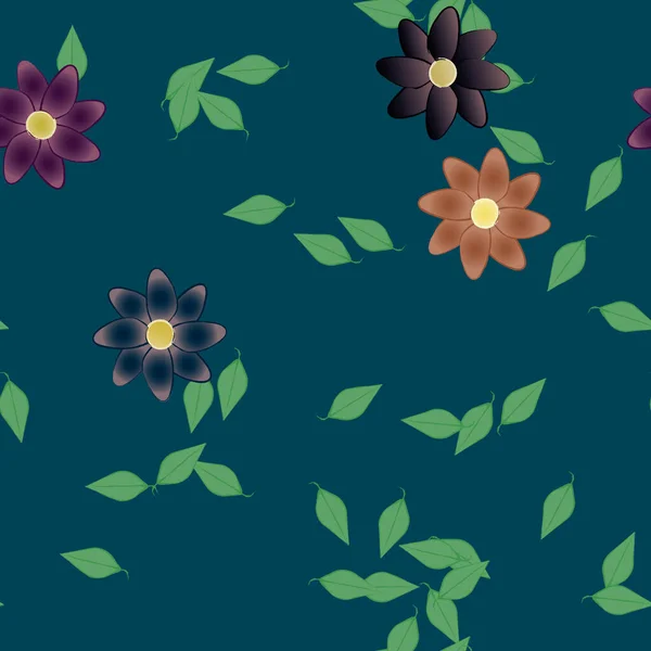 Flores Simples Con Hojas Verdes Composición Libre Ilustración Vectorial — Vector de stock