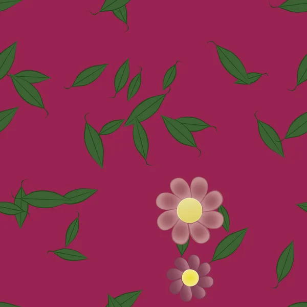 Flores Simples Con Hojas Verdes Composición Libre Ilustración Vectorial — Vector de stock