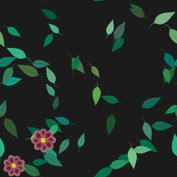 Flores Simples Con Hojas Verdes Composición Libre Ilustración Vectorial — Archivo Imágenes Vectoriales