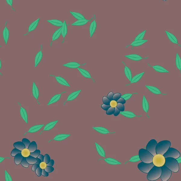 Flores Simples Con Hojas Verdes Composición Libre Ilustración Vectorial — Vector de stock