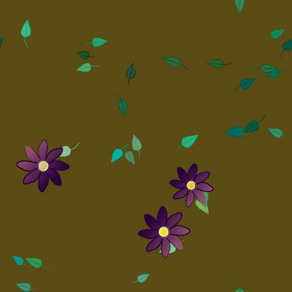 Fleurs Simples Avec Des Feuilles Vertes Composition Libre Illustration Vectorielle — Image vectorielle