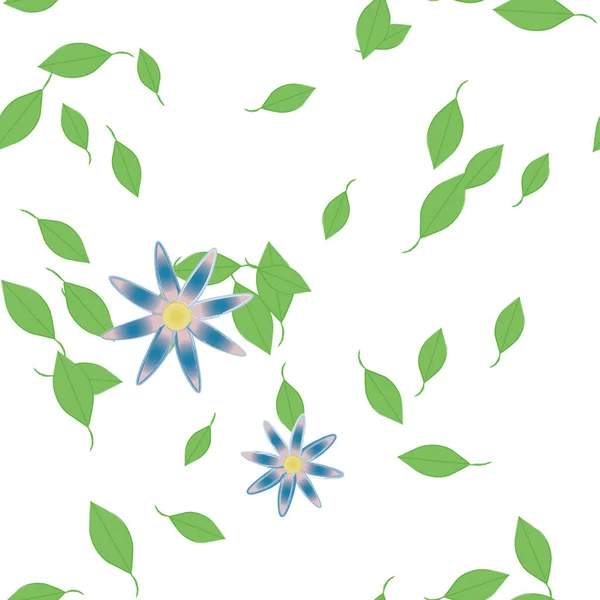 Simple Flowers Green Leaves Free Composition Vector Illustration — Stock Vector