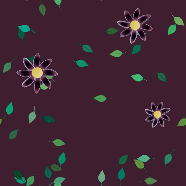 Flores Simples Con Hojas Verdes Composición Libre Ilustración Vectorial — Archivo Imágenes Vectoriales