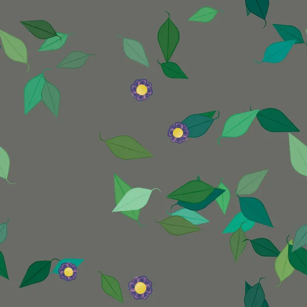 Flores Simples Con Hojas Verdes Composición Libre Ilustración Vectorial — Vector de stock