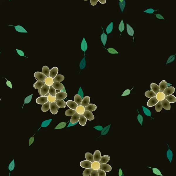 Fleurs Simples Avec Des Feuilles Vertes Composition Libre Illustration Vectorielle — Image vectorielle