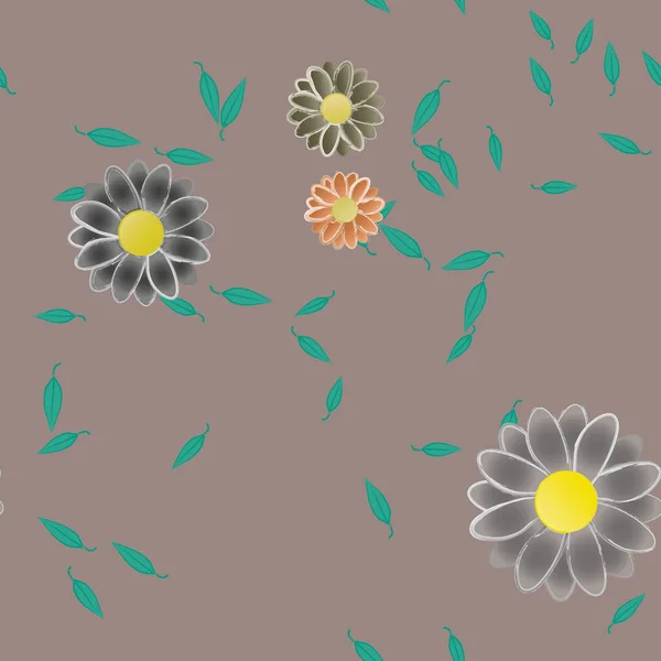 Flores Simples Con Hojas Verdes Composición Libre Ilustración Vectorial — Vector de stock