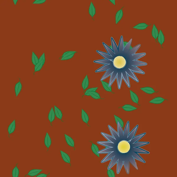 Enkla Blommor Med Gröna Blad Fri Sammansättning Vektor Illustration — Stock vektor