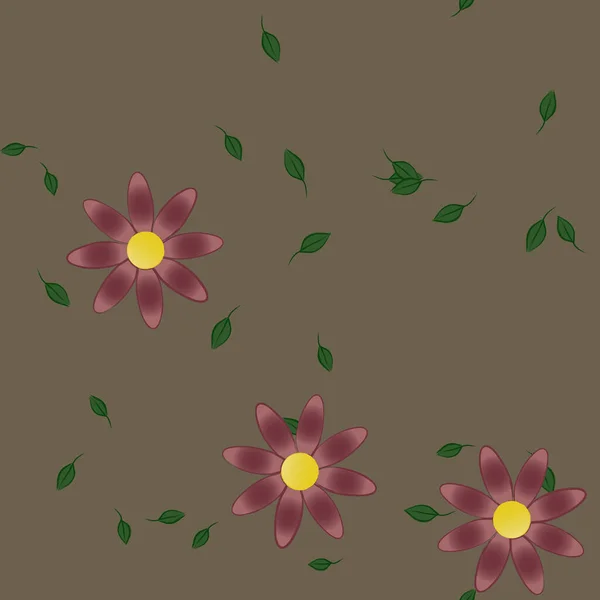 Fleurs Simples Avec Des Feuilles Vertes Composition Libre Illustration Vectorielle — Image vectorielle