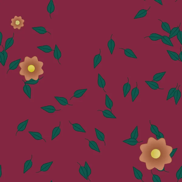 Fleurs Simples Avec Des Feuilles Vertes Composition Libre Illustration Vectorielle — Image vectorielle