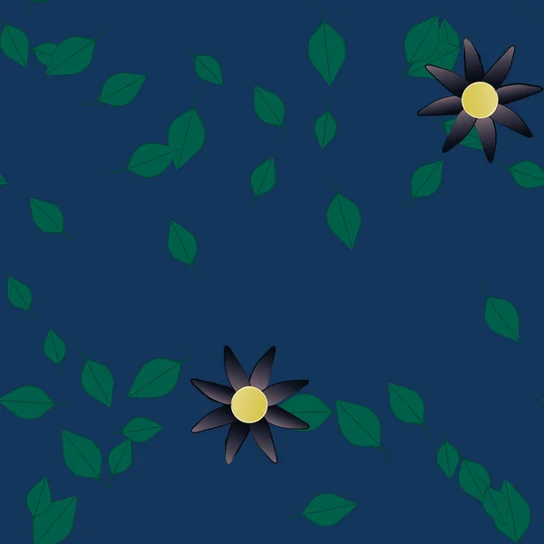 Fleurs Simples Avec Des Feuilles Vertes Composition Libre Illustration Vectorielle — Image vectorielle