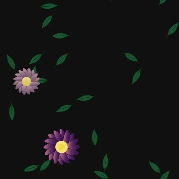 Flores Simples Con Hojas Verdes Composición Libre Ilustración Vectorial — Archivo Imágenes Vectoriales