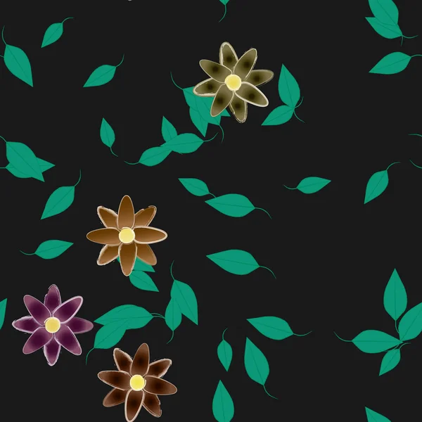 Fleurs Simples Avec Des Feuilles Vertes Composition Libre Illustration Vectorielle — Image vectorielle