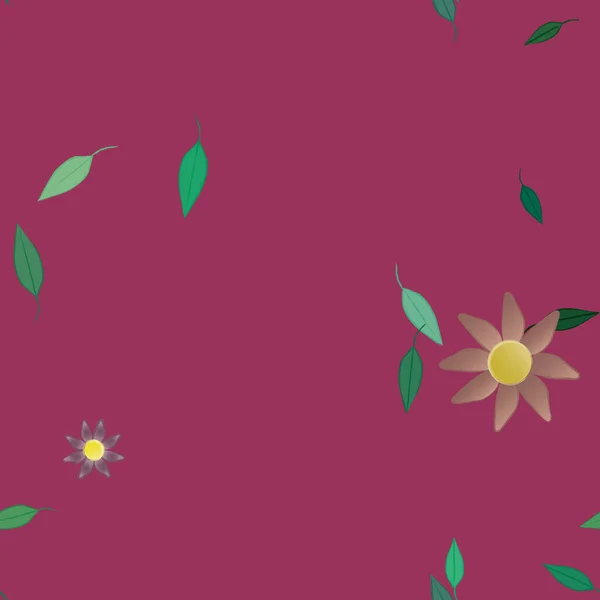 Flores Simples Con Hojas Verdes Composición Libre Ilustración Vectorial — Vector de stock