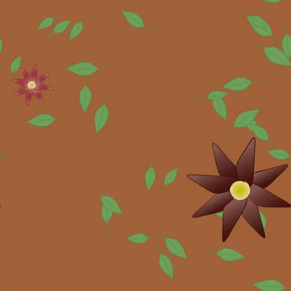 Flores Simples Con Hojas Verdes Composición Libre Ilustración Vectorial — Archivo Imágenes Vectoriales