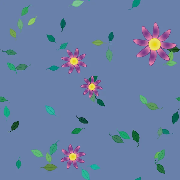 Bunga Sederhana Dengan Daun Hijau Dalam Komposisi Bebas Ilustrasi Vektor - Stok Vektor