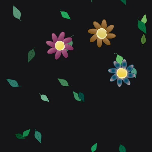 Flores Simples Con Hojas Verdes Composición Libre Ilustración Vectorial — Vector de stock