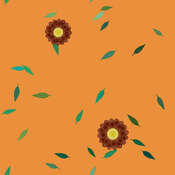 Fleurs Simples Avec Des Feuilles Vertes Composition Libre Illustration Vectorielle — Image vectorielle