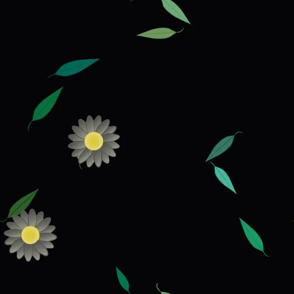 Eenvoudige Bloemen Met Groene Bladeren Vrije Samenstelling Vector Illustratie — Stockvector