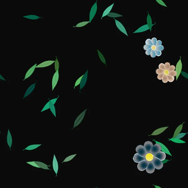 Flores Simples Con Hojas Verdes Composición Libre Ilustración Vectorial — Vector de stock